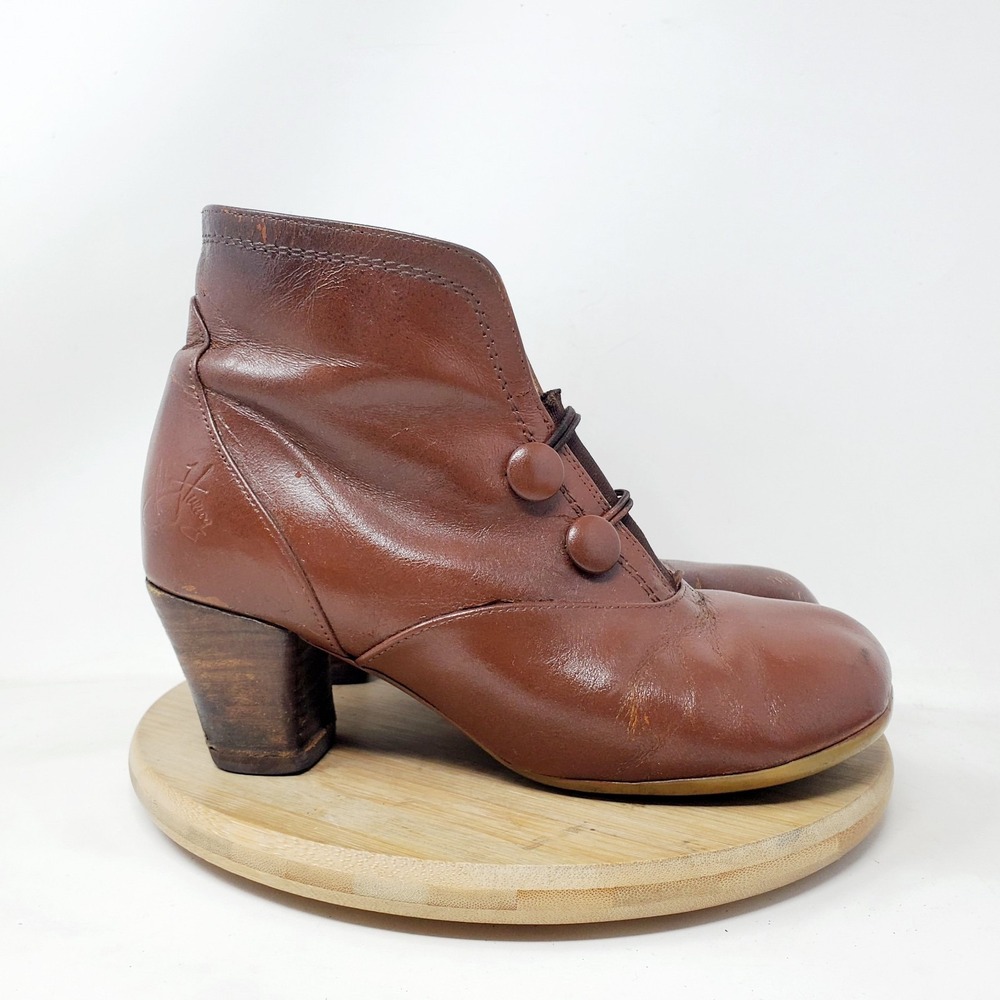 John Fluevog Operetta Giulia Boots Womens 6 Brown Leather Victorian Shoes WORN